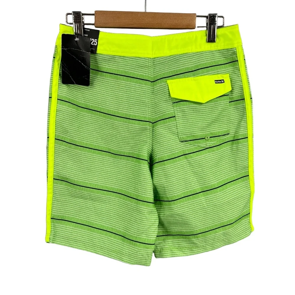 Hurley Boys Board Shorts Green Striped Lace Up Swim Beach‎ Surf Size 10